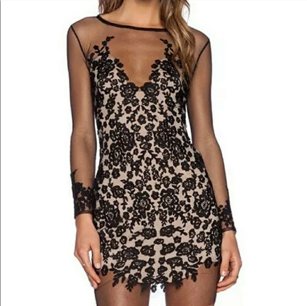 FOR LOVE AND LEMONS BLACK LUAU MINI DRESS